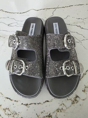 Steve Madden  Glisten Rhinestone Buckle Slide Sandals